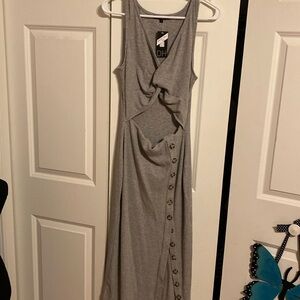 Fore Collection Grey Ribbed Knit Cut Out Dress - Size L